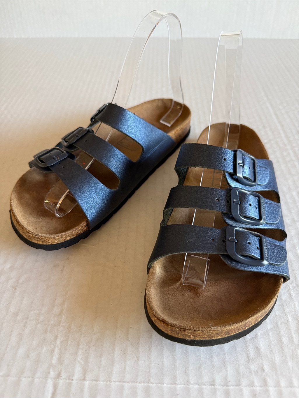 Walkx Metallic Blue Triple Strap Cork Sandals